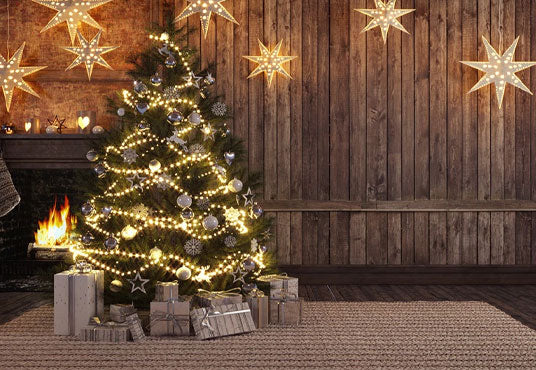 Brown Wood Bright Glitter Christmas Backdrops