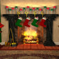 Red Brick Floor Vintage Fireplace Christmas Backdrops
