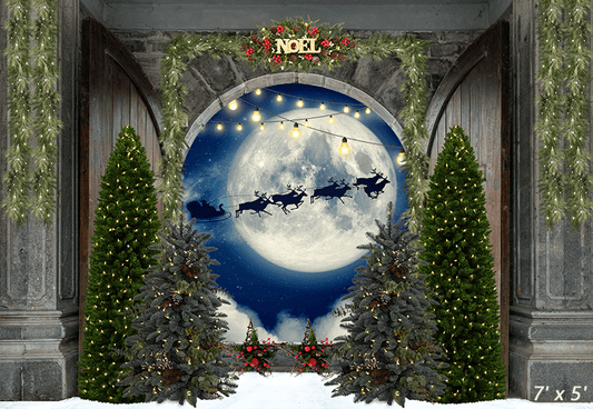 Big Moon Christmas Forest Backdrop for Photography SBH0274