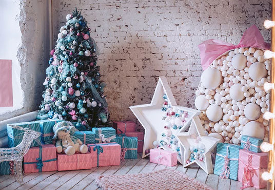 Christmas Pink Gift Star Bell Backdrop for Studio
