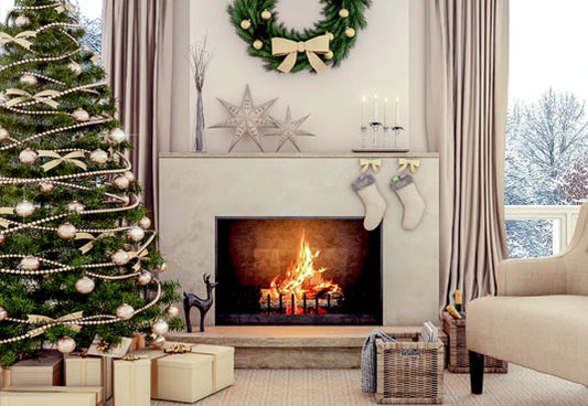Fireplace Star Sock Garland Christmas Tree Backdrop