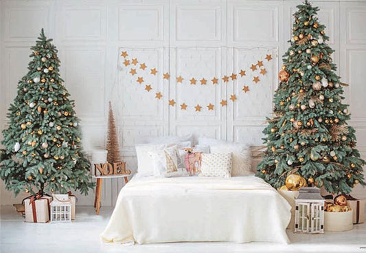 Bed Room Christmas Tree Gold Star Photo Backdrop for Studio