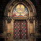 Retro Castle Arch Old Red  Door With Gothic Wall Backdrop For Photography