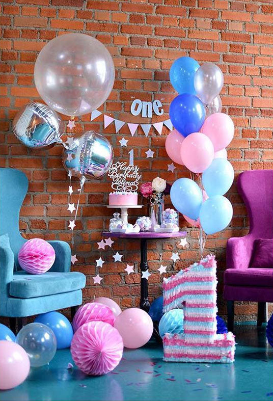 Brick Wall With Balloon Decoration Backdrop For 1st Birthday Photography Background