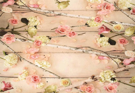 Newborn Backdrops Pink Rose Wood Wall Branches Background