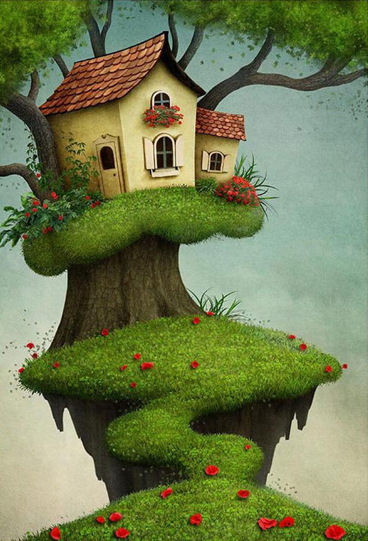 Little House On Green Tree Background For Easter Holiday Backdrop