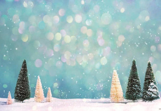 Blue Glitter Pine Snow Winter Backdrop for Christmas