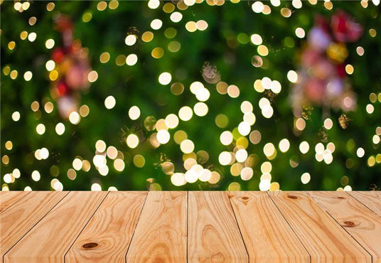 Green Shiny Polka Christmas Backdrop Wood Floor Background