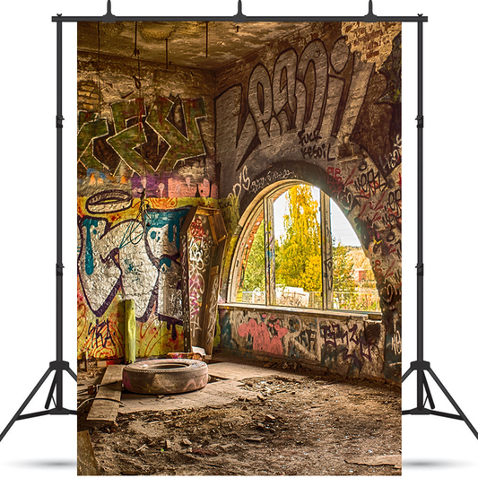 Abandoned Factory Colourful Graffiti Backdrop for Photography SBH0177
