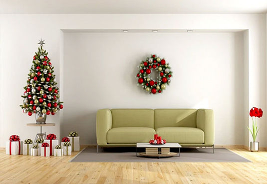 Wooden Floor Green Sofa Christmas Tree Backdrop For Studio