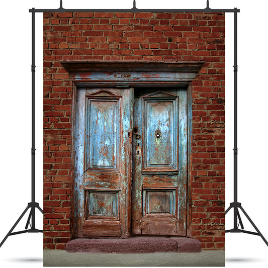 Antique Old Destroyed Blue Door Photography Backdrop SBH0197