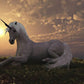 Sunset White Laying Unicorn Photo Backdrop Fable Fantasy Photography Background