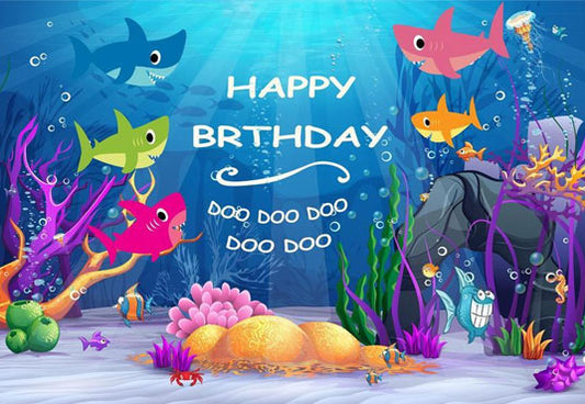 Cartoon Shark Undersea Birthday Baby Show Backdrop for Picture