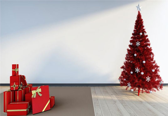 Red Tree Backdrop Wood Floor Happy New Year Background