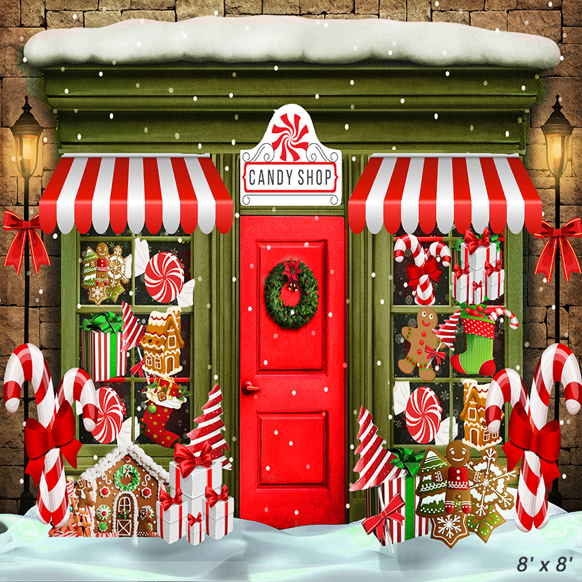 Cookie Store Front Decorated With Christmas Sweets Backdrop SBH0268 ...