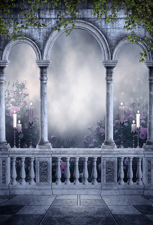 Night Scenery With Gothic Balcony Photography Backdrop SBH0256