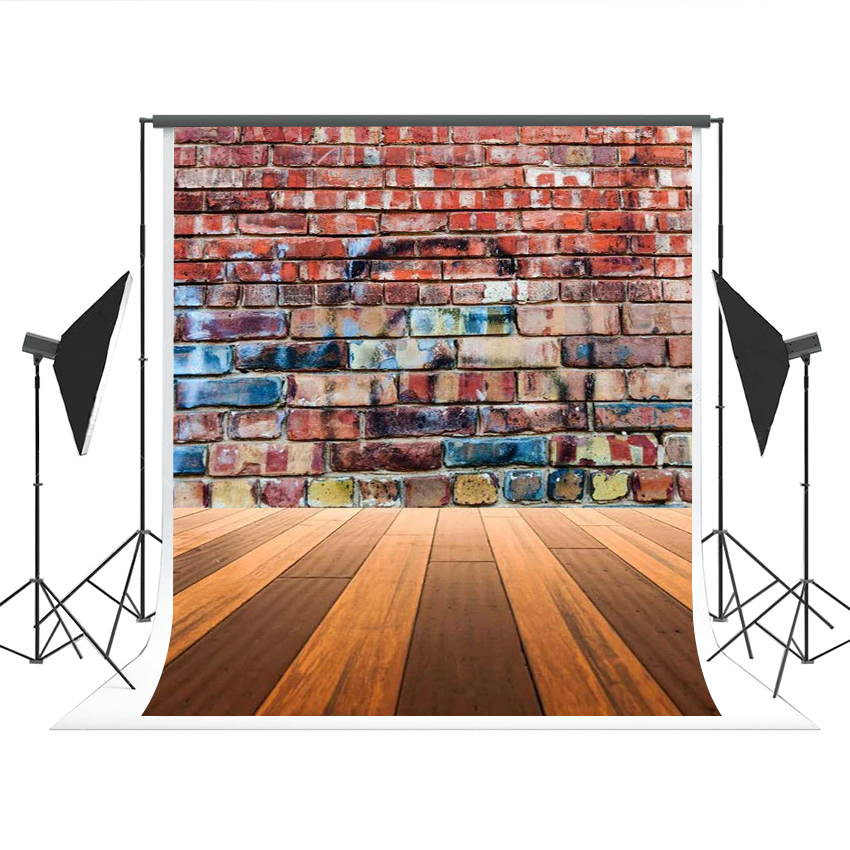 Colorful Graffiti Brick Wall With Wood Floor Backdrop For Photography