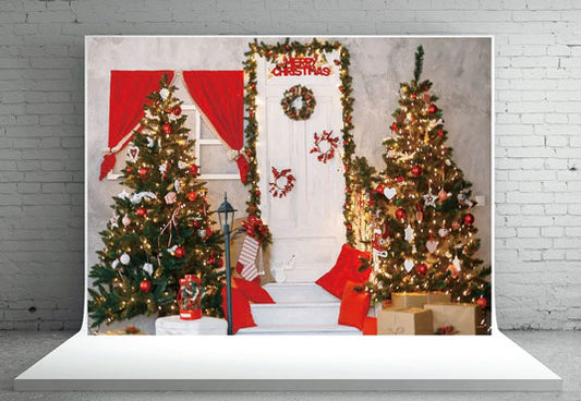 Merry Christmas Red Curtain Photo Backdrop