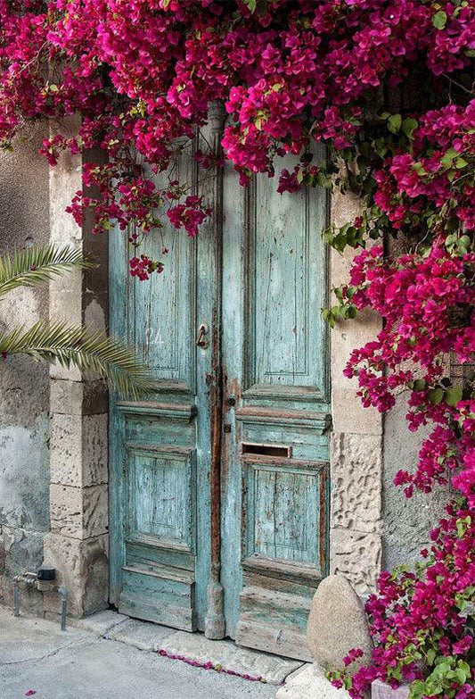 Vintage Wood Door Pink Flowers Spring Wedding Backdrops Photography Backdrops