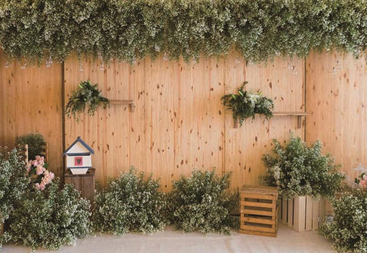 Wood Wall Green Plant Spring Backdrops for Picture