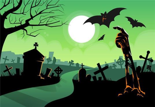 Cartoon Halloween Backdrop Bats R.I.P. Photo Background