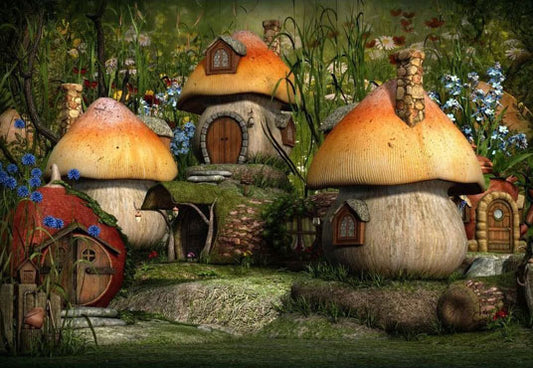 Green Mushroom House In The Forest Backdrop for Baby Show Photography