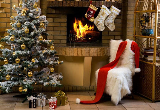 Brick Fireplace Christmas Photography Backdrops