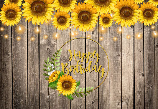 Sunflower Decoration Dark Wood Texture  Photography Backdrop for Happy Birthday