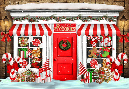 Candy Shop Decorated With Christmas Sweets Backdrop SBH0269