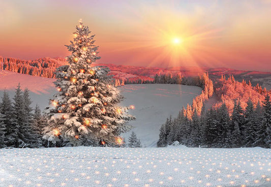 Light Star Christmas Tree Snow Photography Backdrop