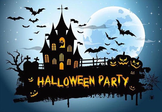 Dark Castle And Bats Backdrop for Halloween Party Photography