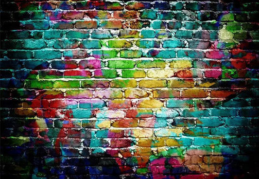 Colorful Graffiti Brick Wall Backdrop Pictorial Photography Backdrop