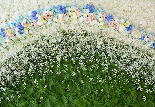 White Flowers Green Leaves Floral Bridal Backdrop for Wedding Decoration Kids Children Photography