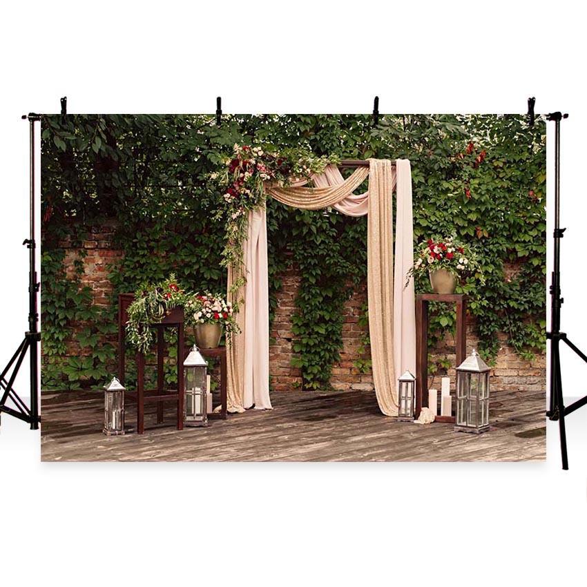 White Lace Curtain Green Leaves Backdrop for Weeding Ceremony Photography