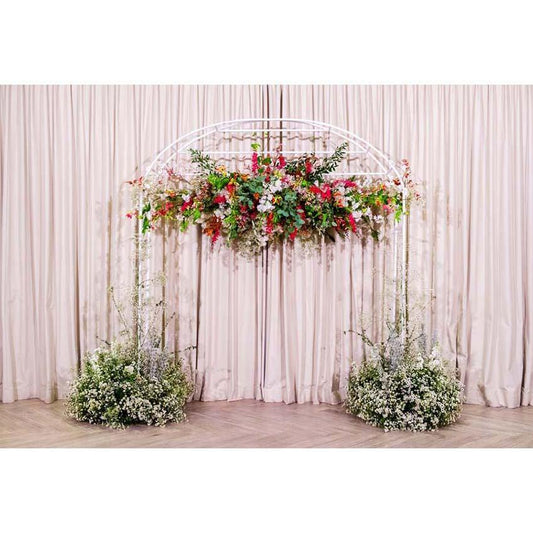 Pink Curtain Green Grass Backdrop for Ceremony Party Photography