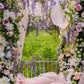 Pink Bed Floral Decorations Curtain Photo Backdrop for Spring Season Photography