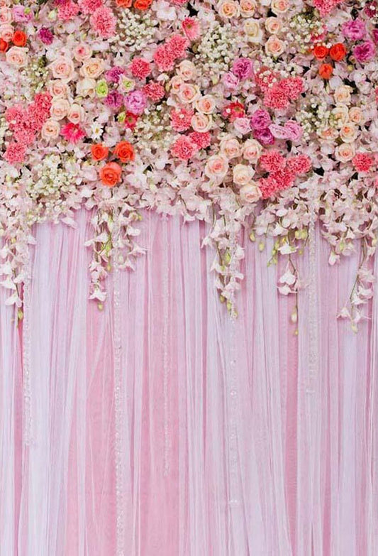 Pink Hanging Flowers Wall Rose Curtain Backdrop for Wedding Party Photography