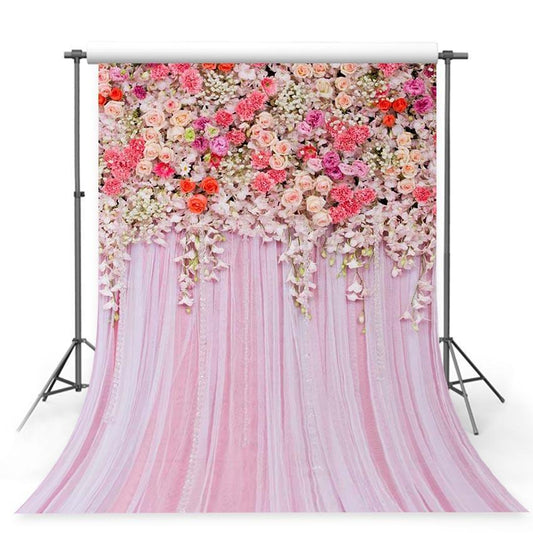 Pink Hanging Flowers Wall Rose Curtain Backdrop for Weeding Party Photography