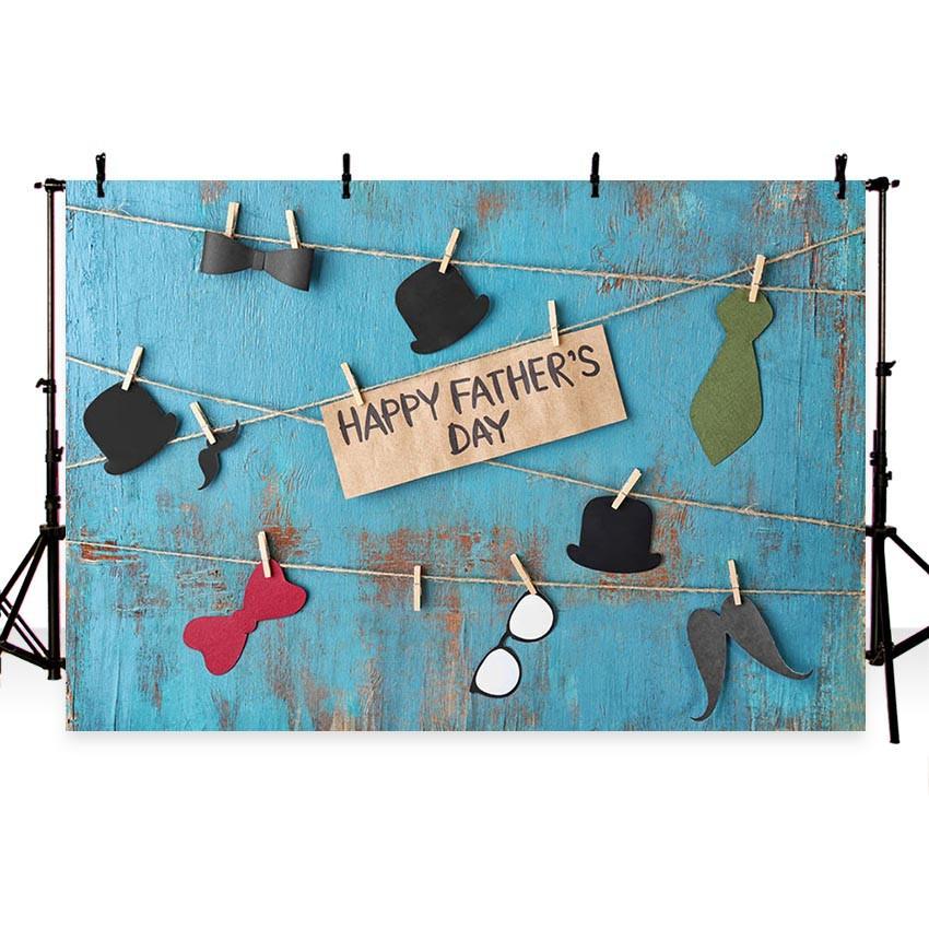 Happy Father' Day Backdrop Blue Wood Wall Photography Background