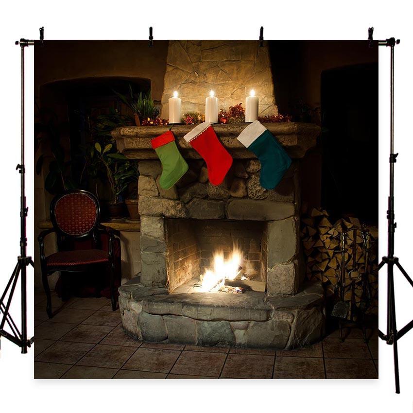 Christmas Theme Stove Sock Fireplace Gift Backdrop for Pictures Decorations Photography
