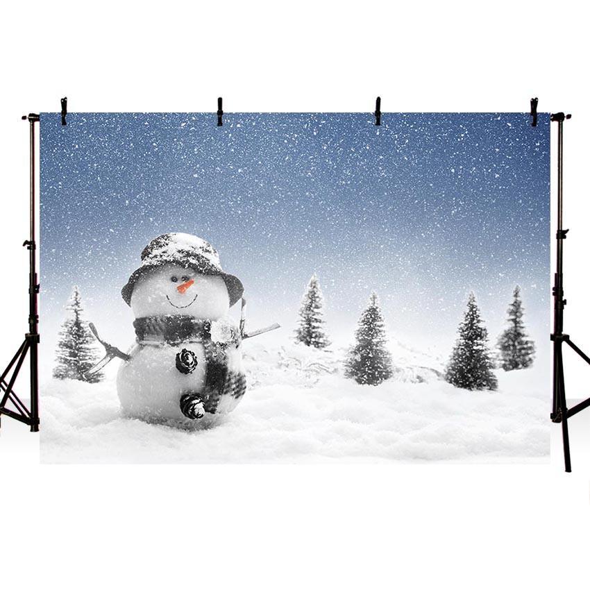 Winter Snowman Christmas Snow Glitter Pine Tree Backdrops for Photography