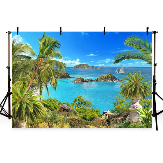 Beautiful Sea and Beach Blue Sky Landscape Backdrop for Summer Sea Theme Photography