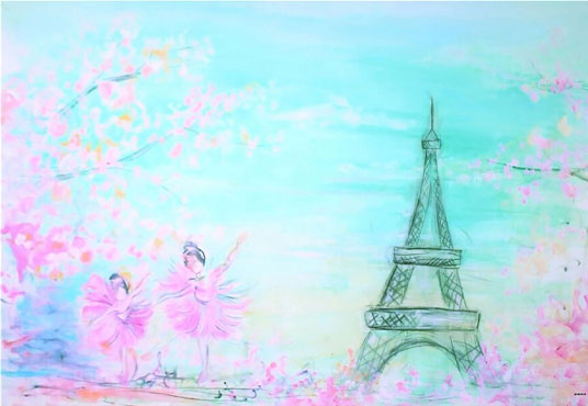 Pink Floral Paris Birthday Backdrops  for Photo Booth Props
