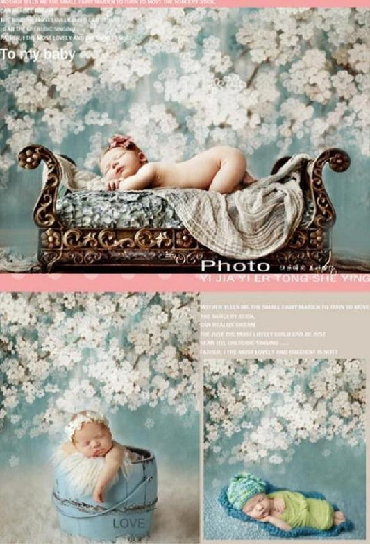 White Flowers Mint Backdrop for Newborn/Bridal/Studio