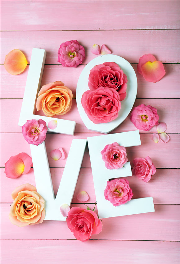 Valentine's Day Pink Rose Wooden Backdrop for Picture