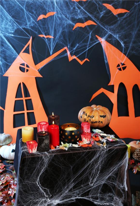 Happy Halloween Spider Web Pumpkin Photo Backdrop for Party