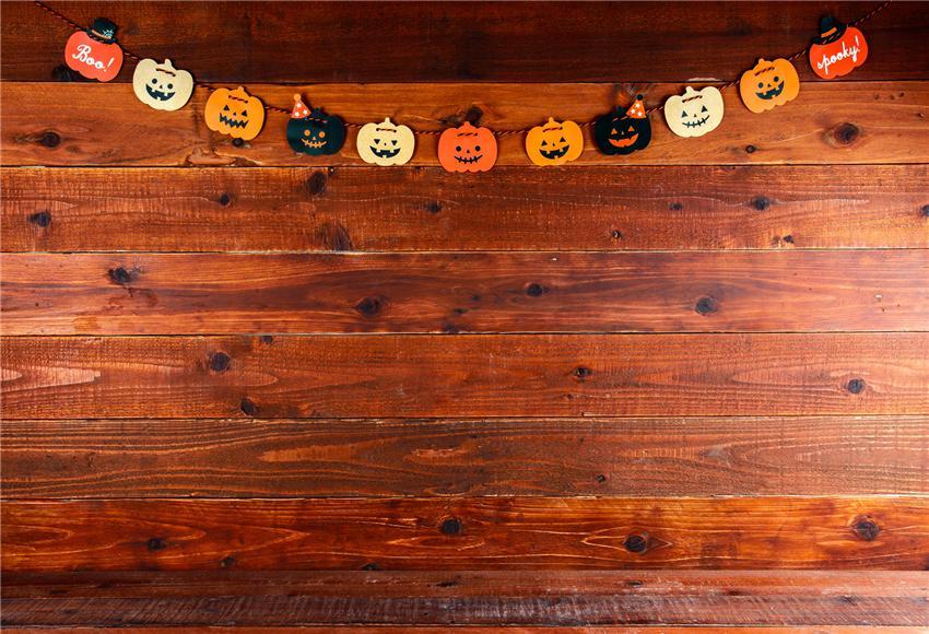 Brown Wood Wall Pumpkin Halloween Backdrops