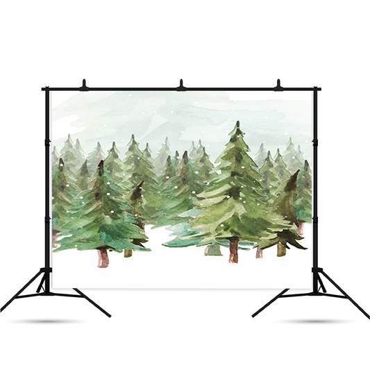 Winter Green Christmas Trees Background Backdrop for Photography SBH0164
