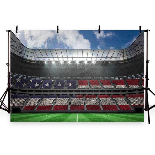 Green Grassland America Flag Crowd Backdrop Soccer Field Photography Background