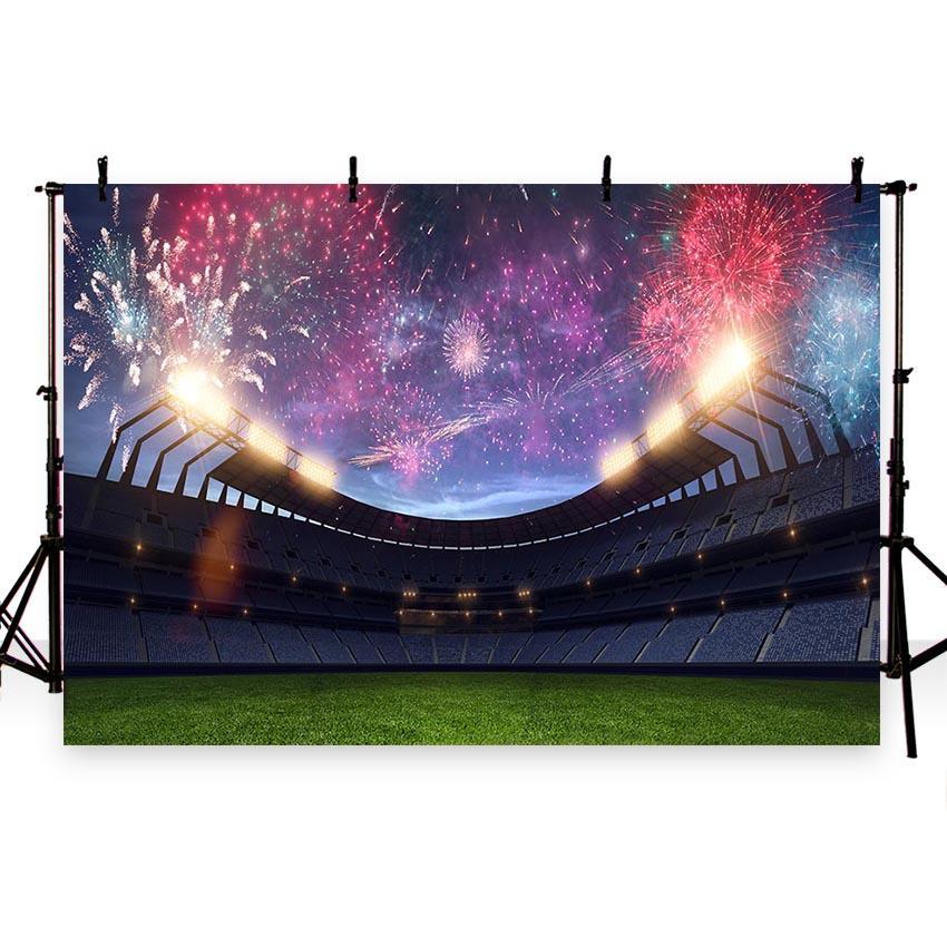 Stadium With Fireworks Backdrop Football Field Photography Background